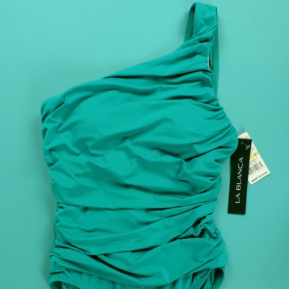 La Blanca Other - La Blanca One Shoulder Swimsuit Green Sz 4 NWT